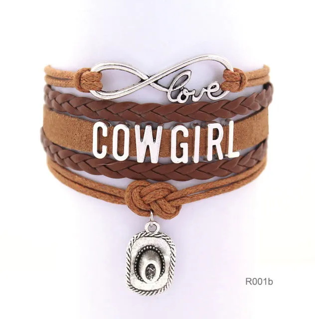 10pcs/lot Infinity Love girls Bracelets Cowgirl Bracelet  Sports Suede pu Leather Cheer Bracelets for women R001- Drop Shipping