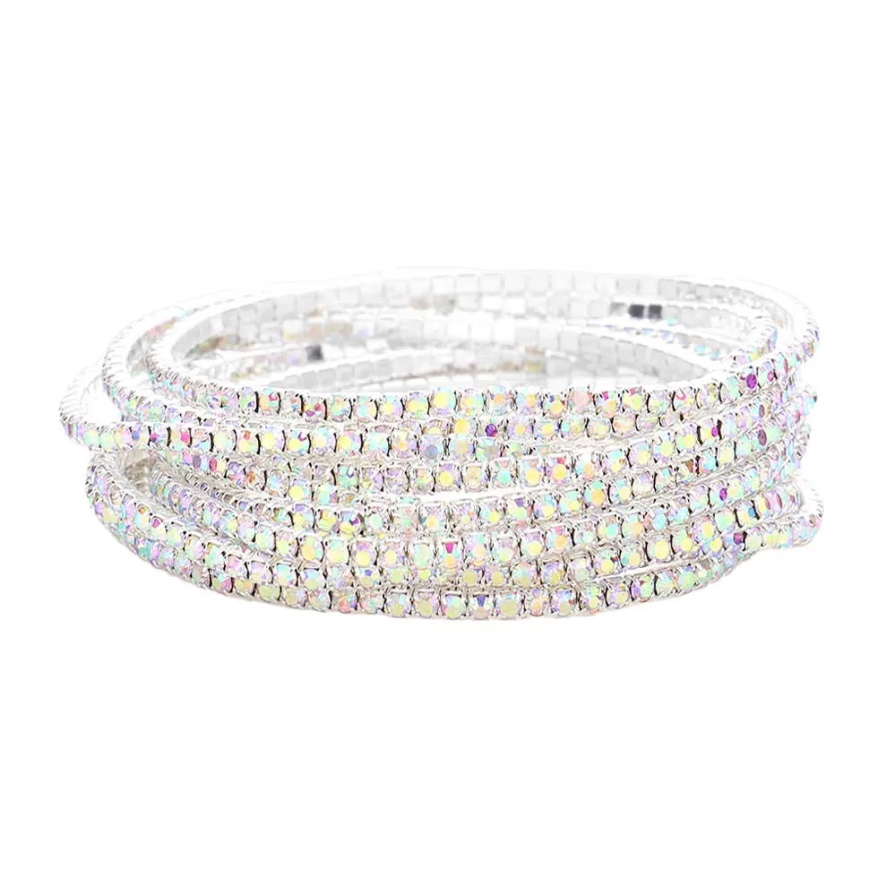 12Pcs Stackable Rhinestone Stretch Evening Bracelets