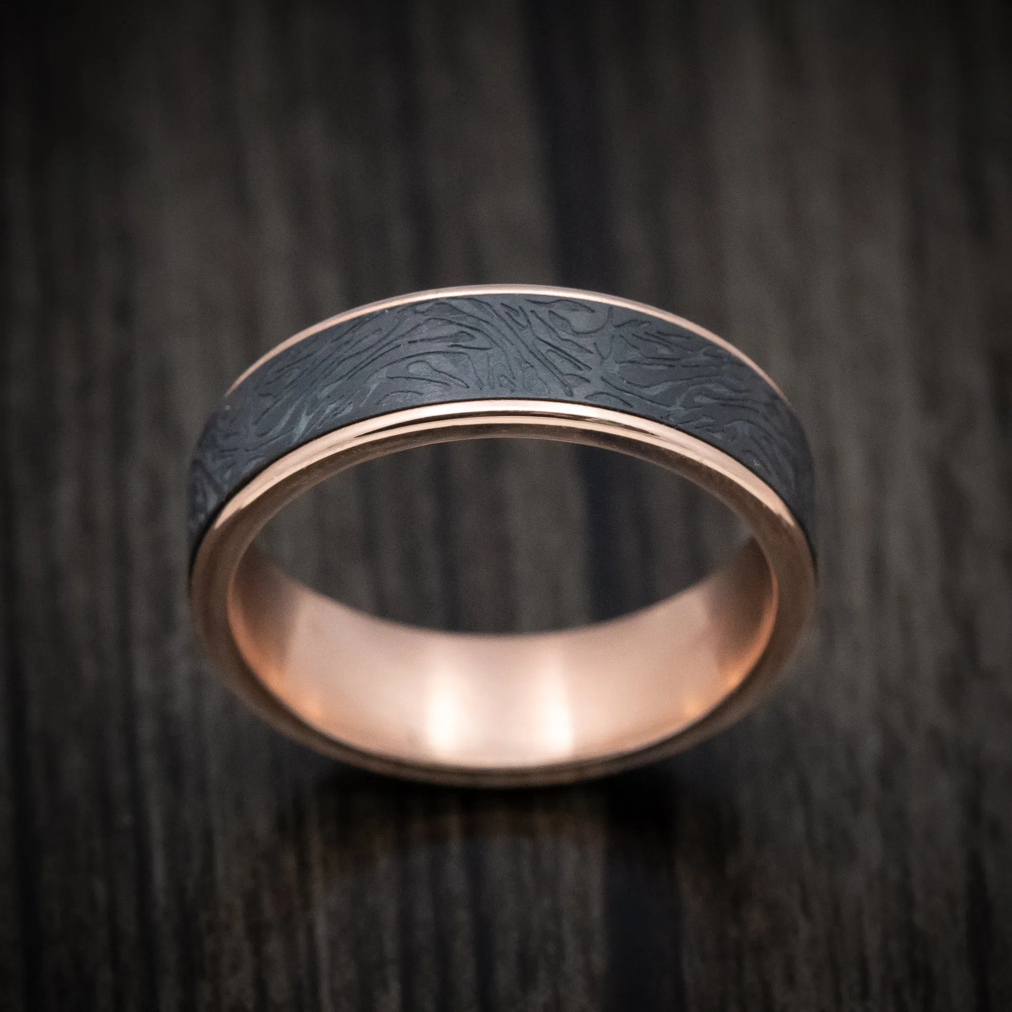 14K Rose Gold and Darkened Tantalum Marbled Pattern Mens Band