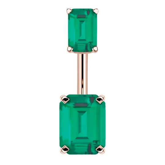 14K Rose Gold Emerald Cut Belly Rings