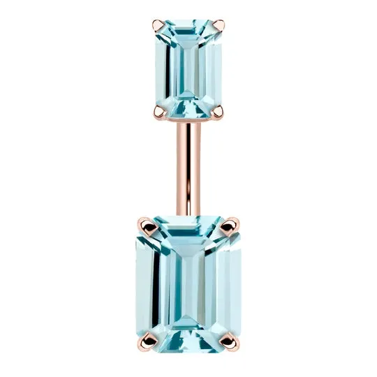 14K Rose Gold Emerald Cut Belly Rings