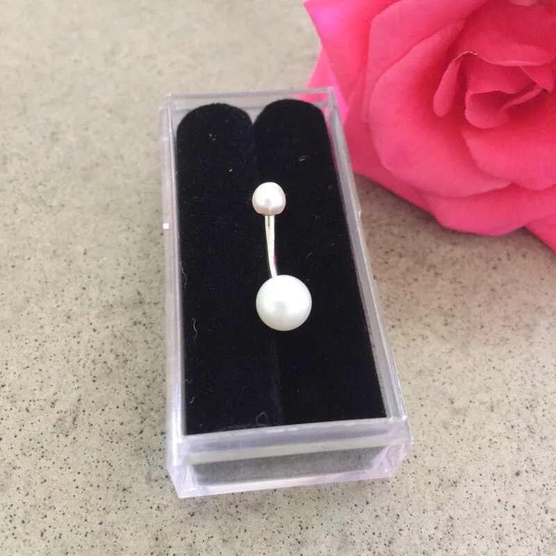 14K Solid Gold Cultured Pearl Belly Piercing Rings