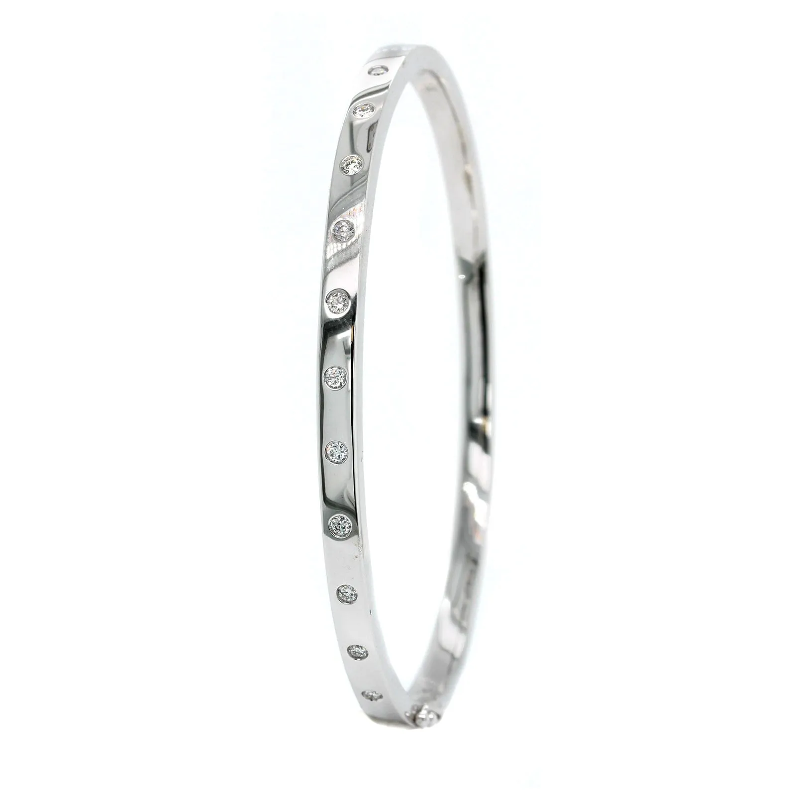 14K White Gold Burnished Set Diamond Bangle