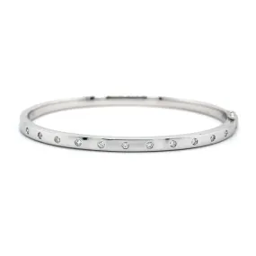 14K White Gold Burnished Set Diamond Bangle