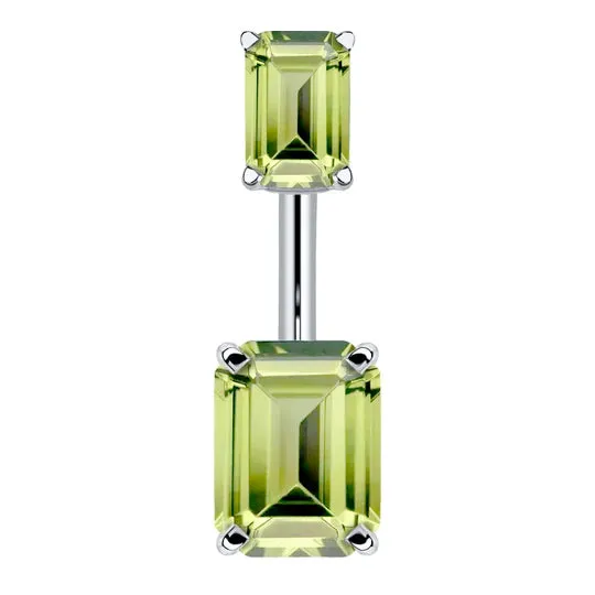 14K White Gold Emerald Cut Belly Rings