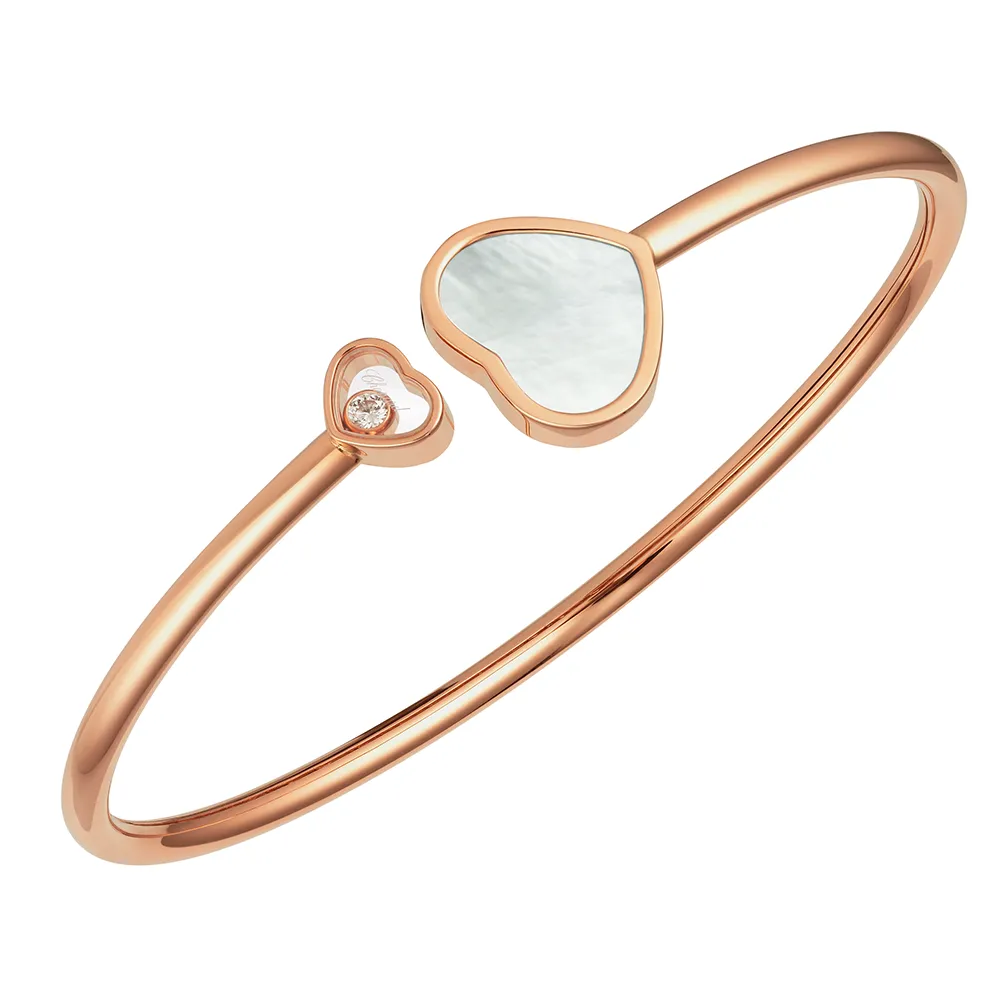 18ct Rose Gold Happy Hearts Mother Of Pearl & Diamond Bangle