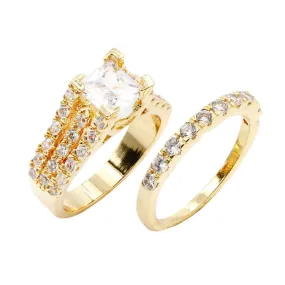 2PCS Trendy Gold Rhodium Plated CZ Embellished Rings