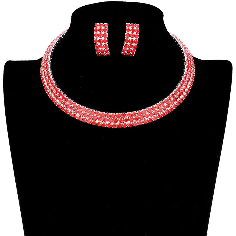 3 Rows Rhinestone Open Choker Necklace