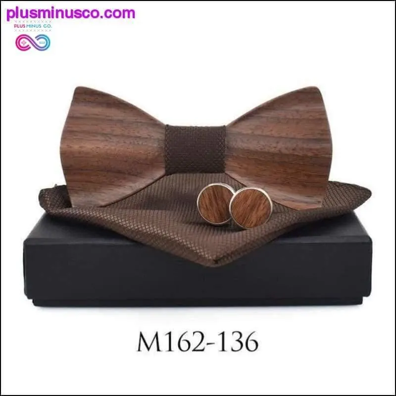 3D Wooden tie Pocket Square Cuff-links Fashion wood bow tie