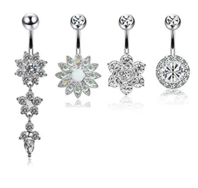 4Pcs Stainless Steel Belly Button Rings for Women Girls Navel Rings CZ Body Pier