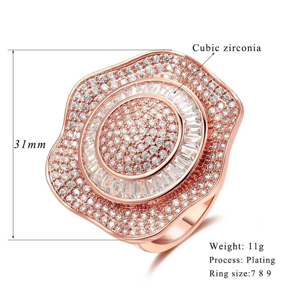 6 Colors Fine Crystal Rhinestone Big Flower Rings for Women