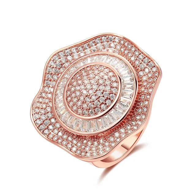 6 Colors Fine Crystal Rhinestone Big Flower Rings for Women