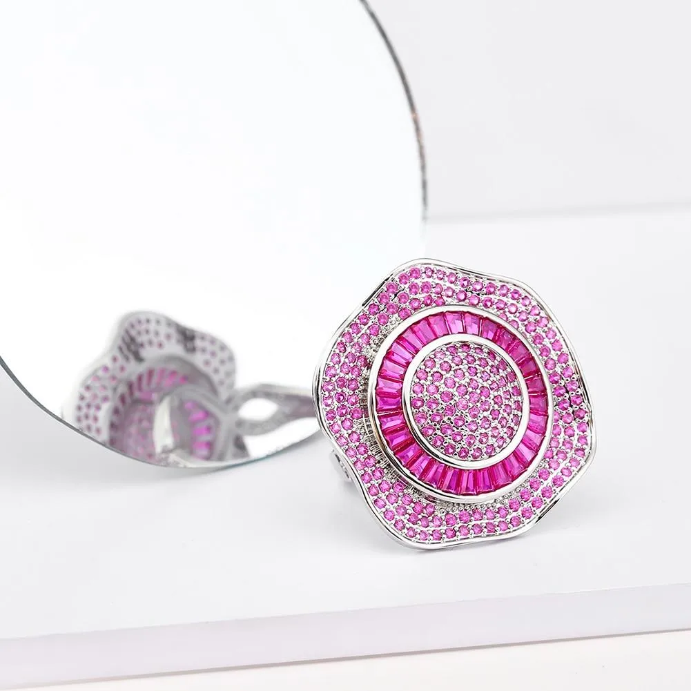 6 Colors Fine Crystal Rhinestone Big Flower Rings for Women