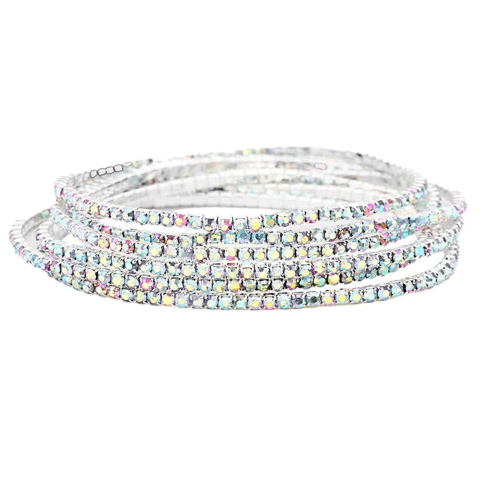 6pcs Crystal Rhinestone Stretch Layered Bracelets