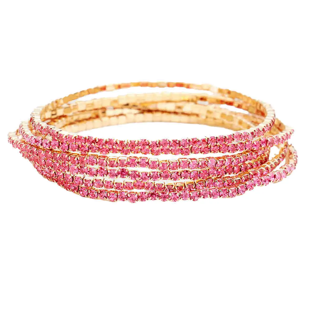 6pcs Crystal Rhinestone Stretch Layered Bracelets