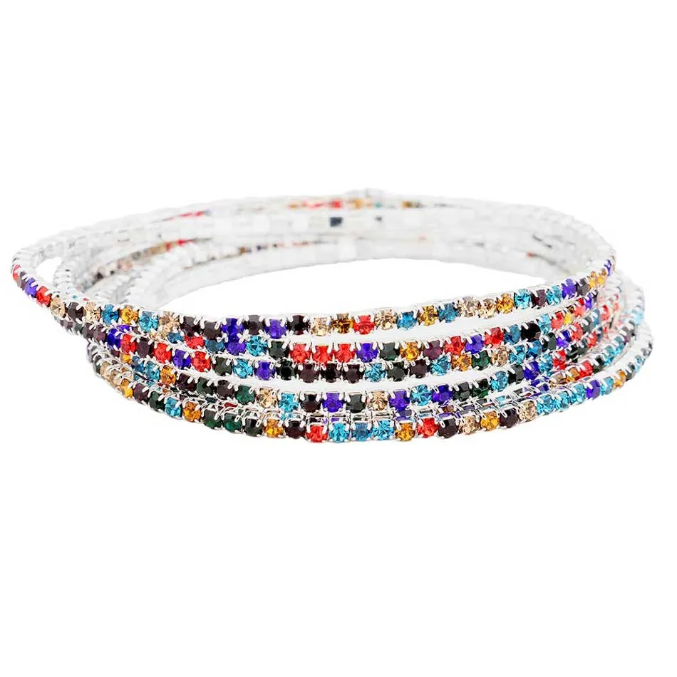 6pcs Crystal Rhinestone Stretch Layered Bracelets