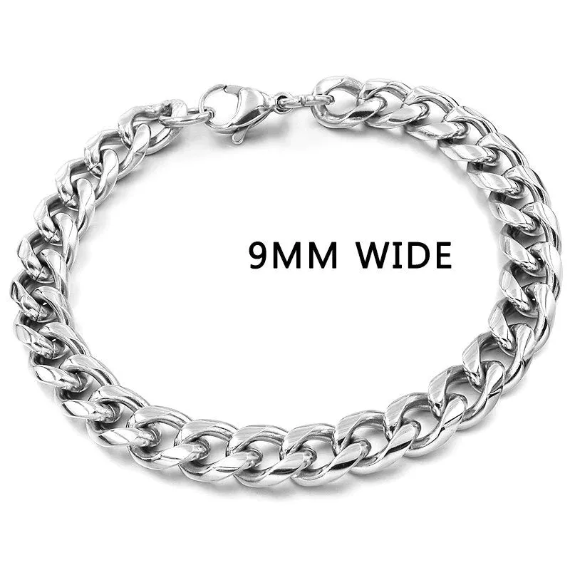 7mm 9mm and 10mm Wide Rock Trendy Stainless Bracelets Gift for Men