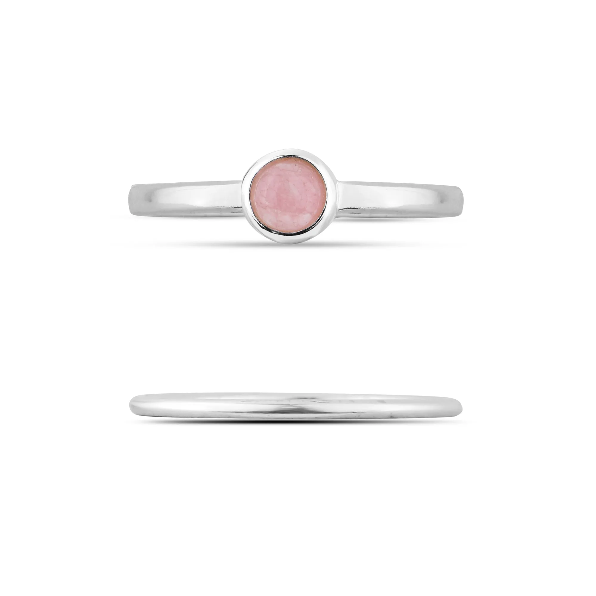 925 Recycled Sterling Silver Rose Quartz Rings Set Of Two Pink-Large