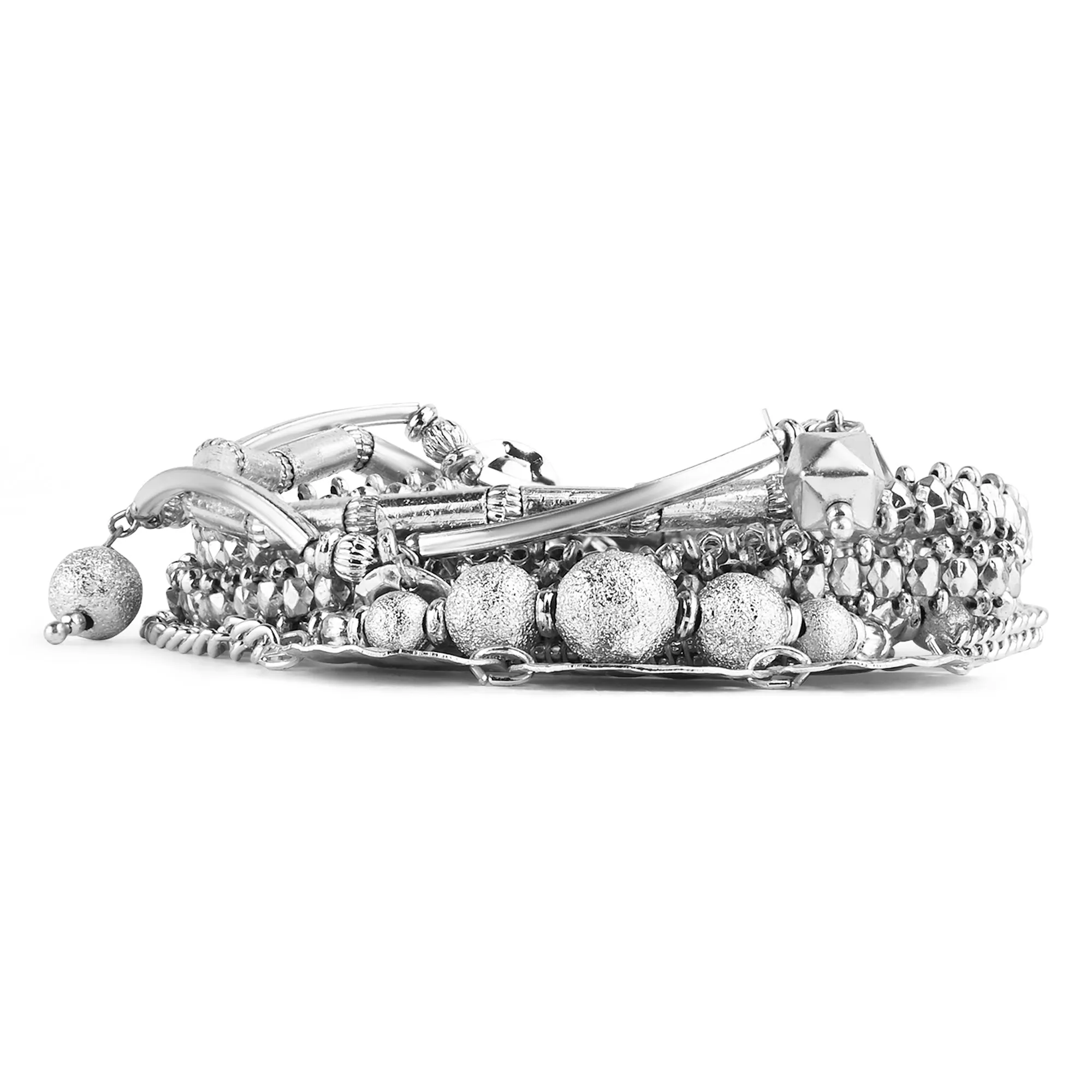 Accessorize London  Women's Silver Disc Stretch Bracelets Set Of 9