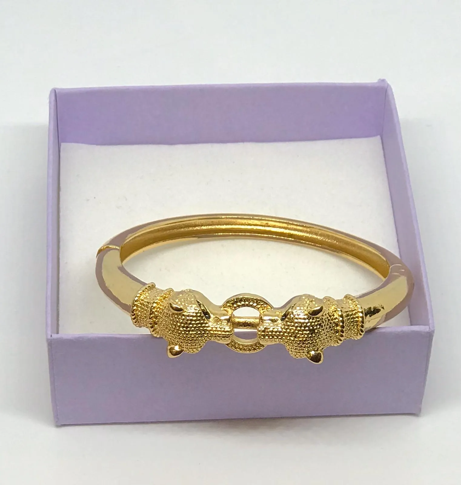 Adjustable gold plated lion head bangle