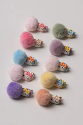 Adorable Kitty Pom-Pom Hair Clip for Kids