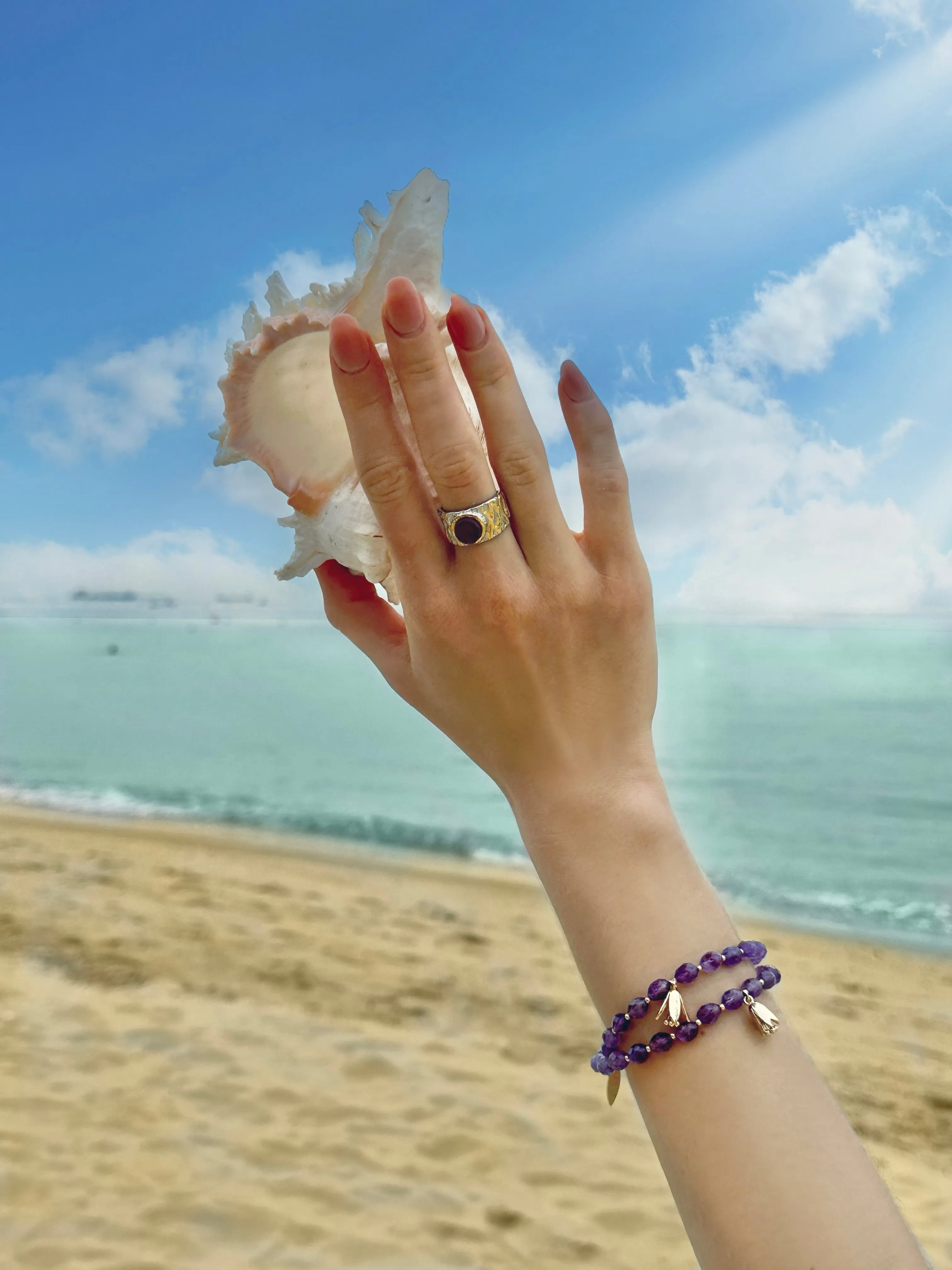 Amethyst with Flower Charms Double Layers Bracelet/ Choker LB005