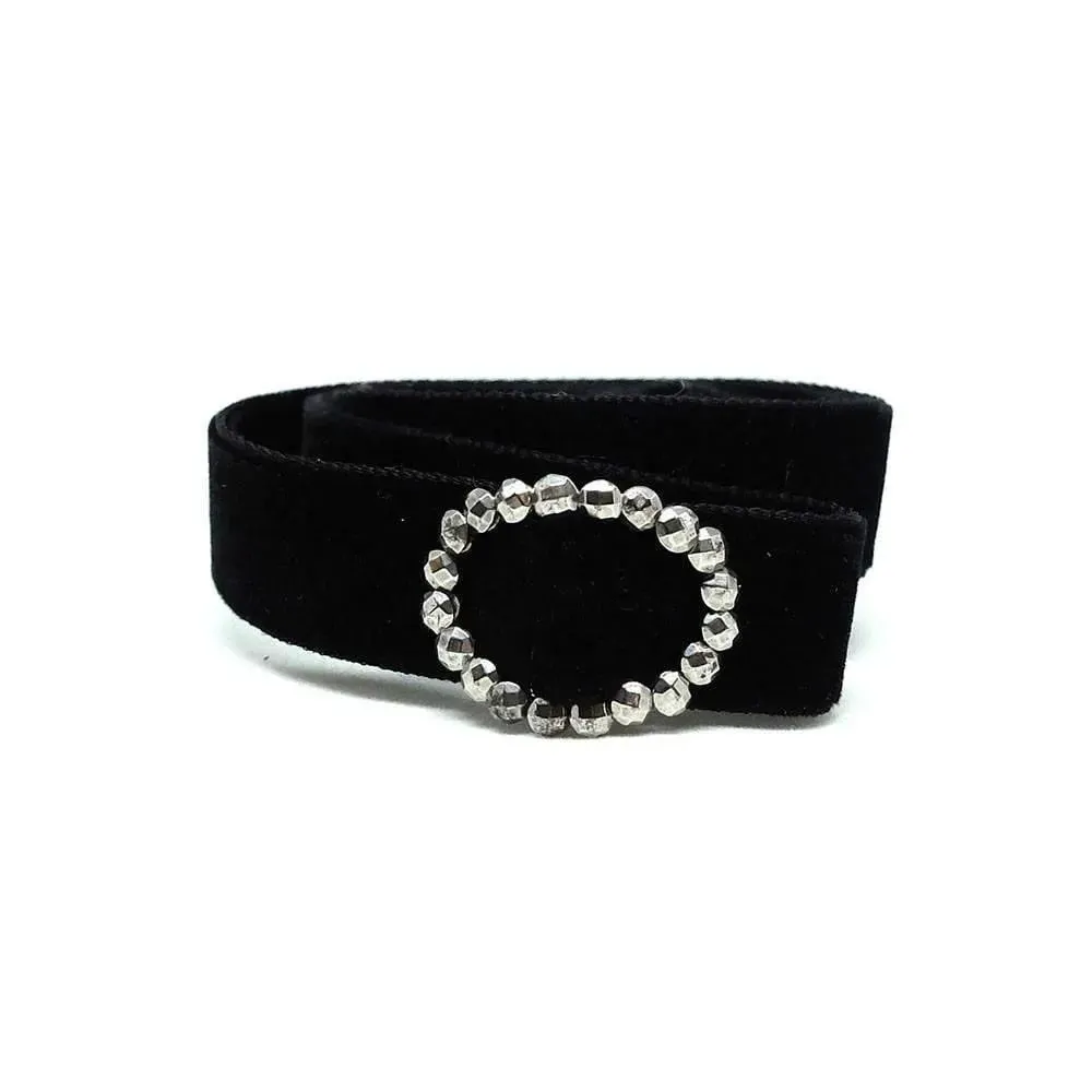 Antique Georgian Cut Steel Buckle Velvet Choker Necklace