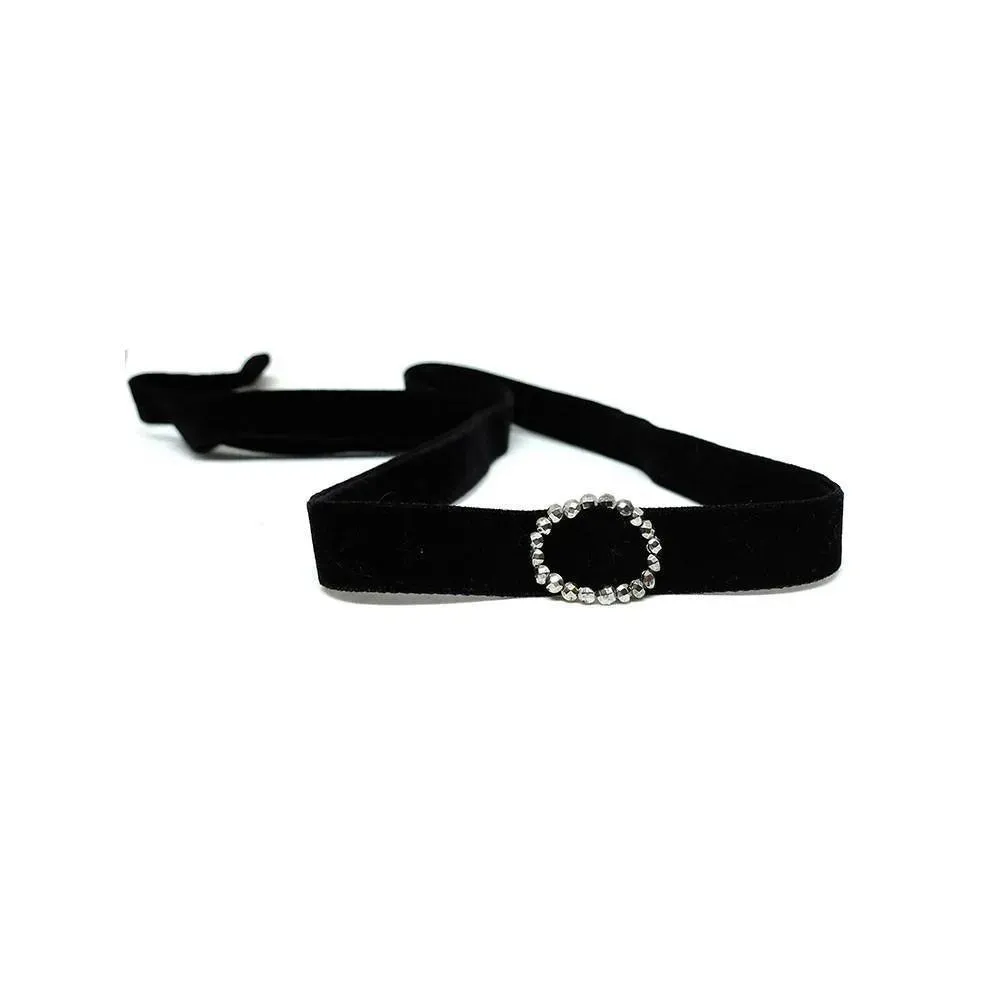 Antique Georgian Cut Steel Buckle Velvet Choker Necklace