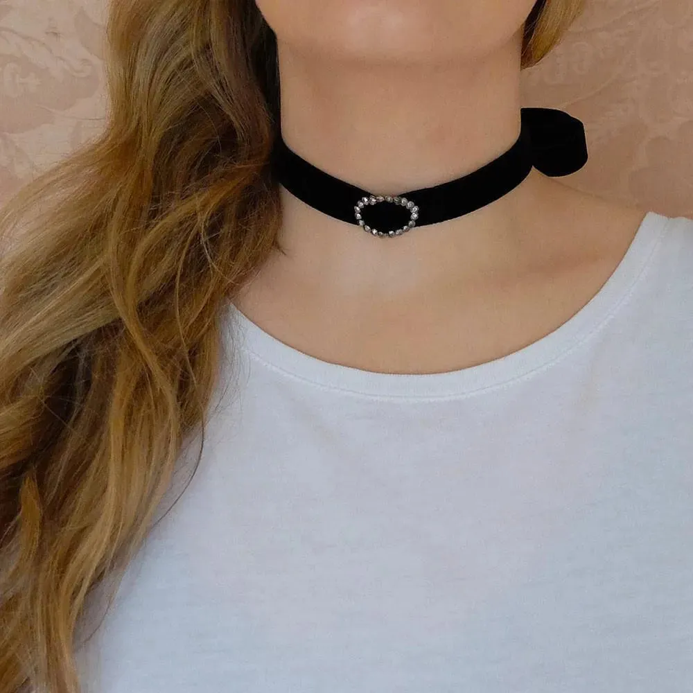 Antique Georgian Cut Steel Buckle Velvet Choker Necklace