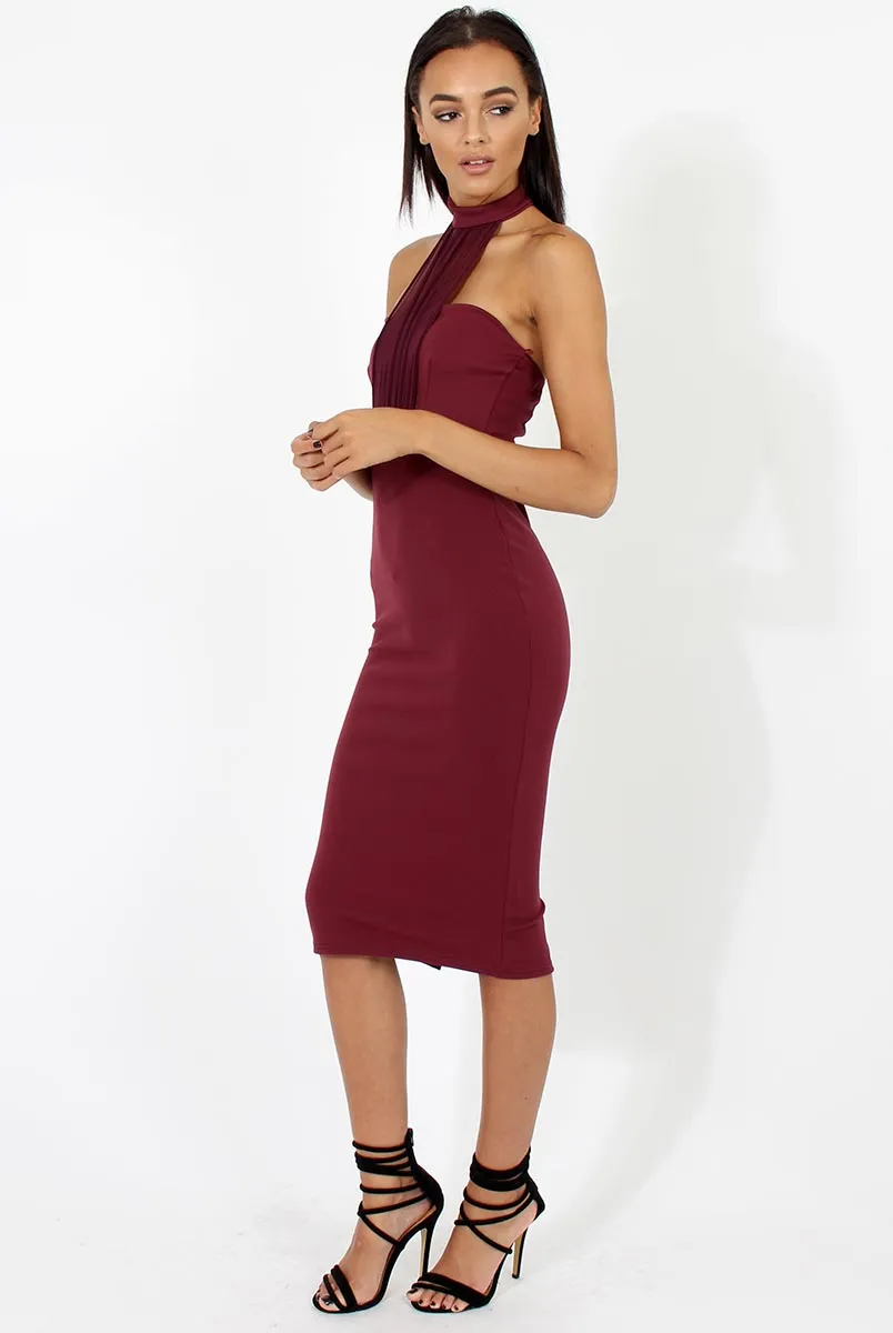 Aubergine Choker Bandeau Mesh Dress - Alva