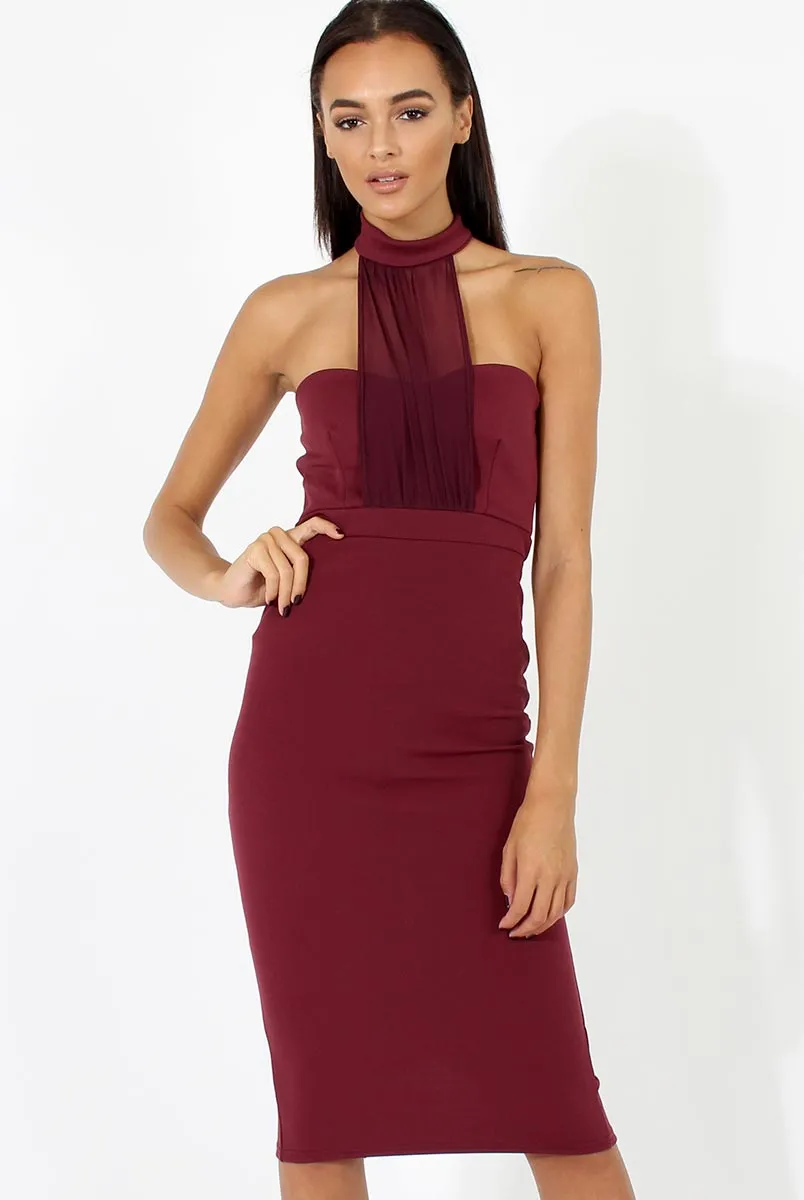 Aubergine Choker Bandeau Mesh Dress - Alva