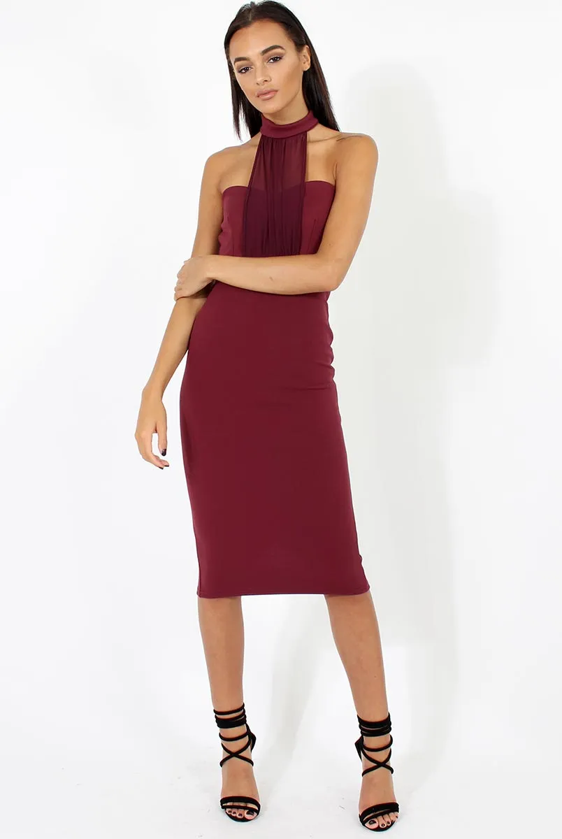 Aubergine Choker Bandeau Mesh Dress - Alva