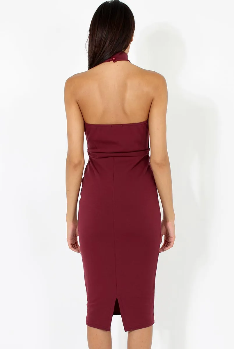 Aubergine Choker Bandeau Mesh Dress - Alva