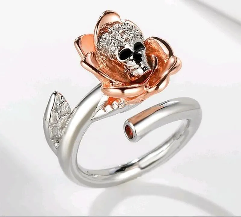 Austrian Gothic Skull Shiny Crystal CZ Rose Silver Color Rings for Women