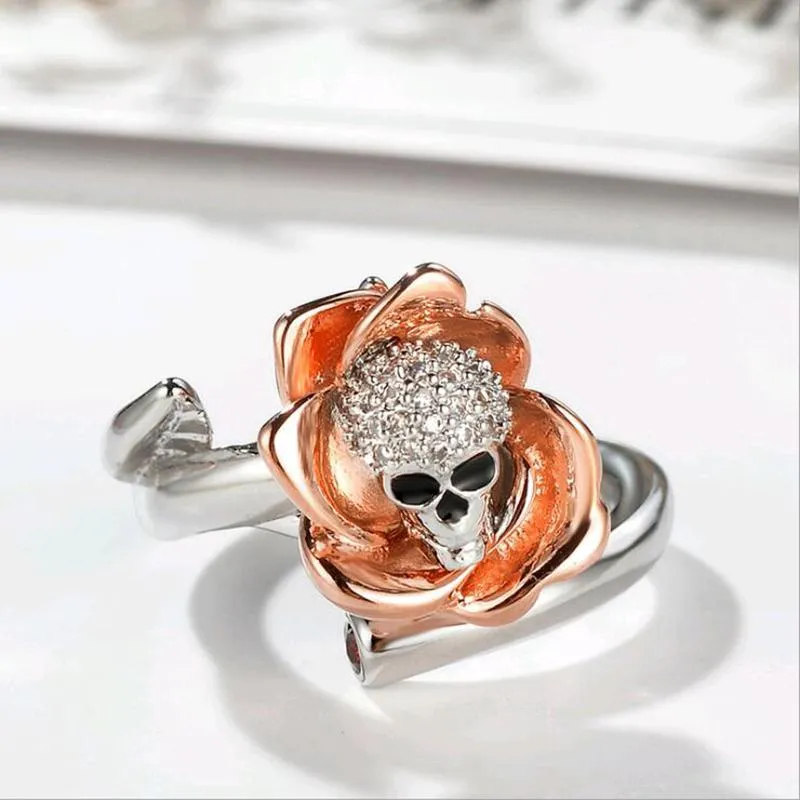 Austrian Gothic Skull Shiny Crystal CZ Rose Silver Color Rings for Women