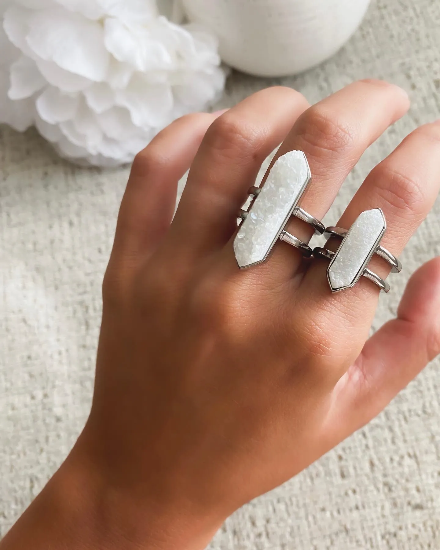 Bangle Collection - Silver Quartz Ring Set