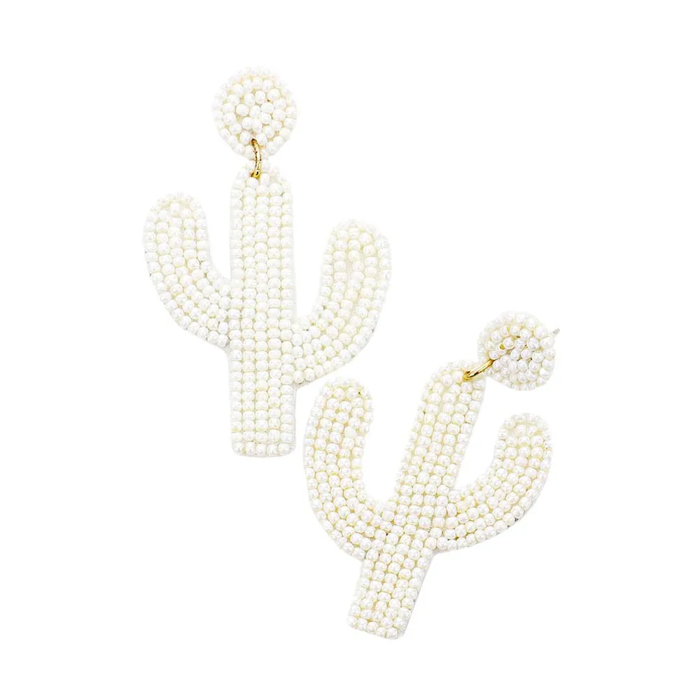 Beaded Cactus Drop Dangle Earrings