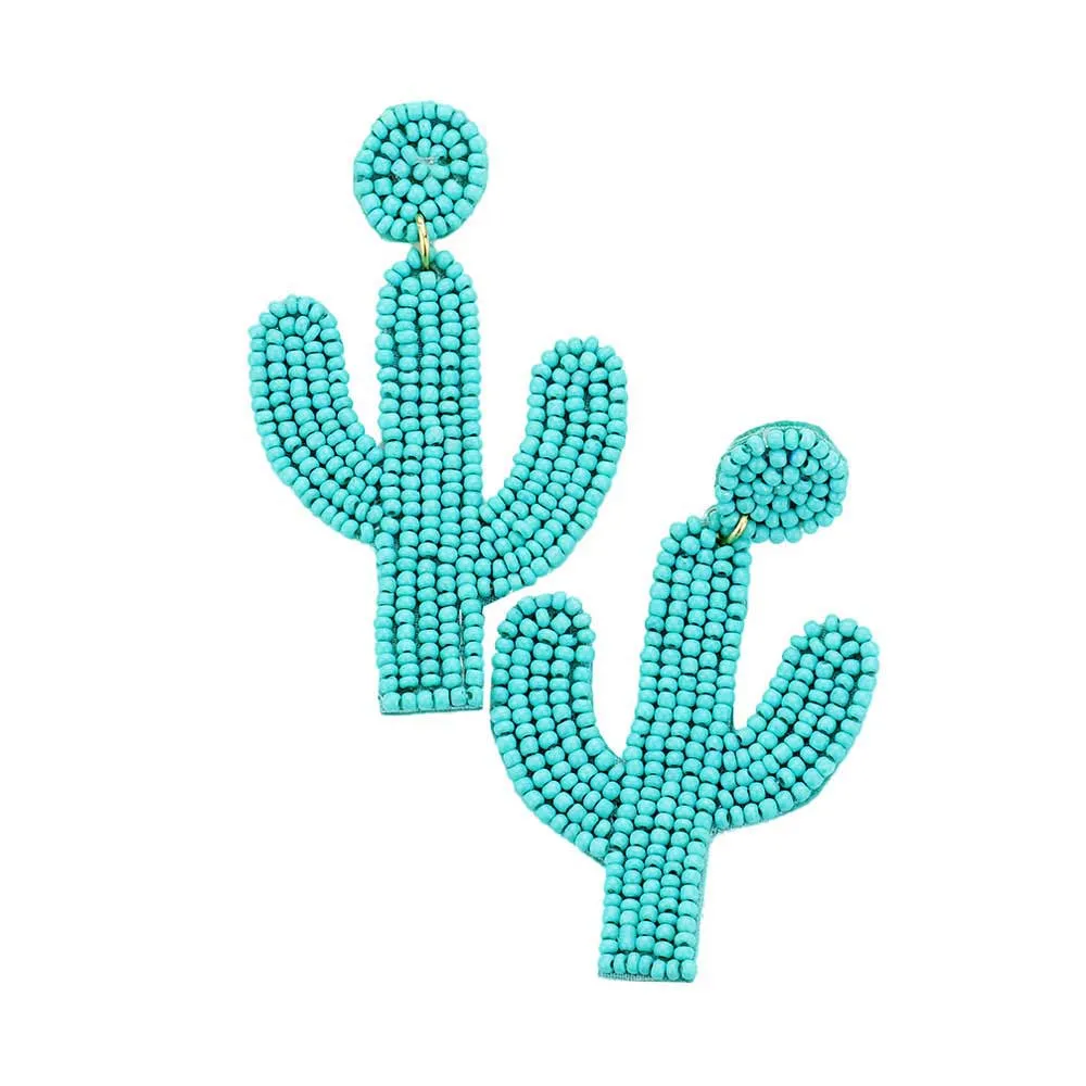 Beaded Cactus Drop Dangle Earrings