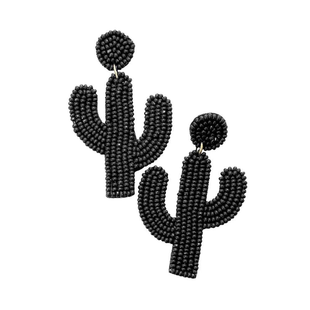 Beaded Cactus Drop Dangle Earrings