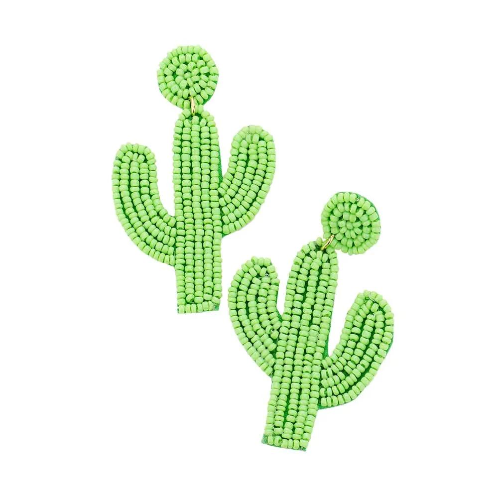 Beaded Cactus Drop Dangle Earrings