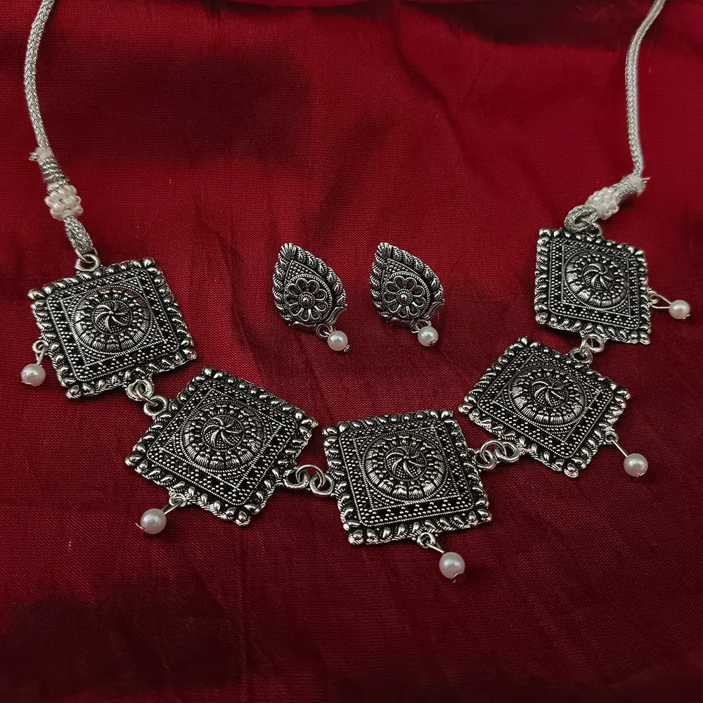 Bhavi Jewels Oxidised Plated Choker Necklace Set