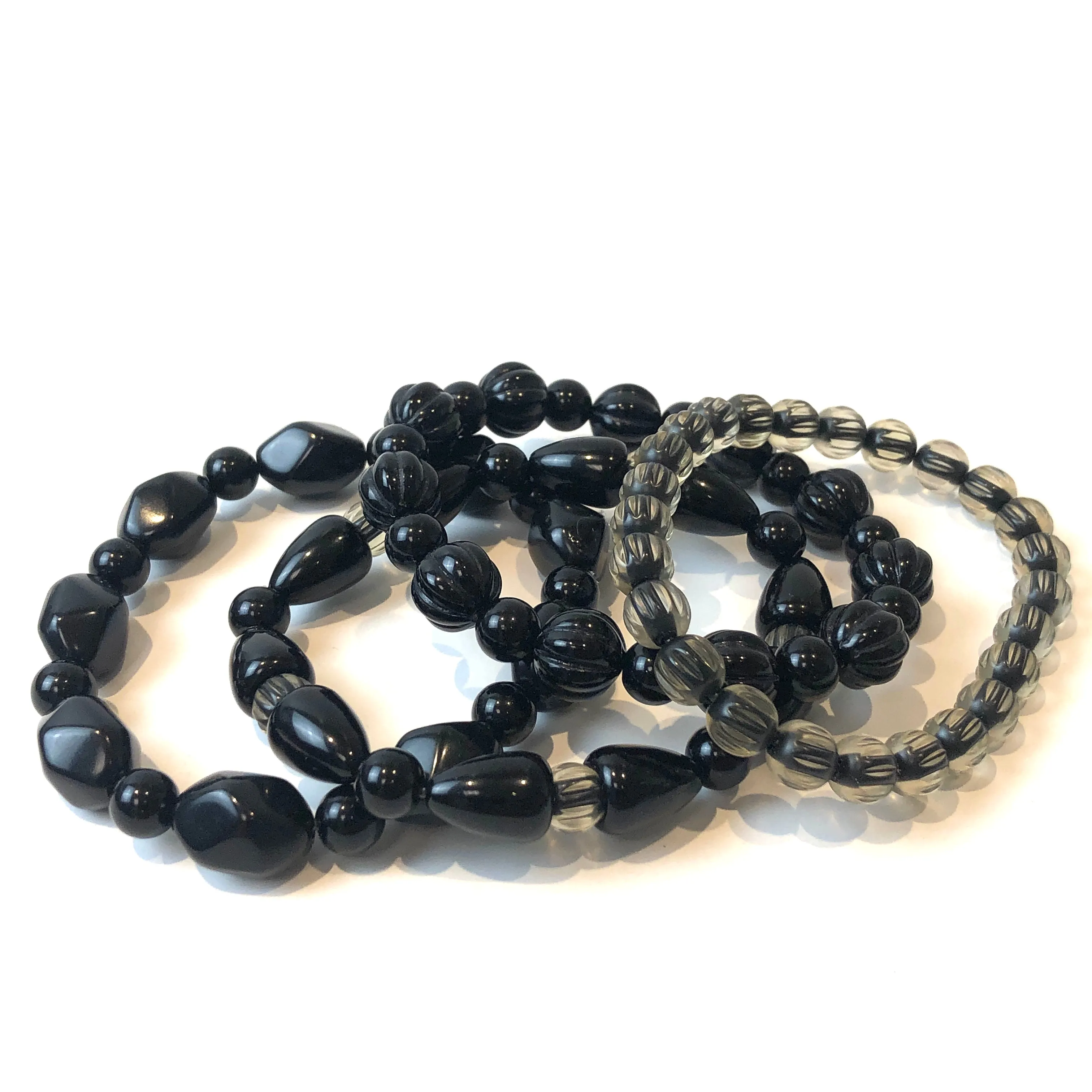 Black & Encased Stack & Stretch Bracelets Set