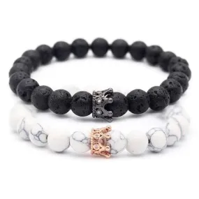 Black & White - Distance Crown Bracelets for Couples