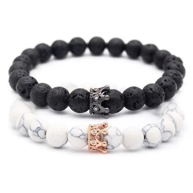 Black & White - Distance Crown Bracelets for Couples