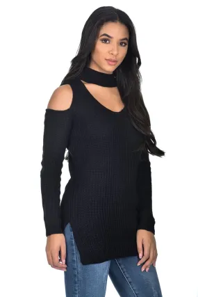 Black Cold Shoulder Choker Jumper