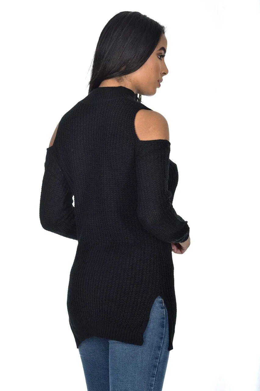 Black Cold Shoulder Choker Jumper