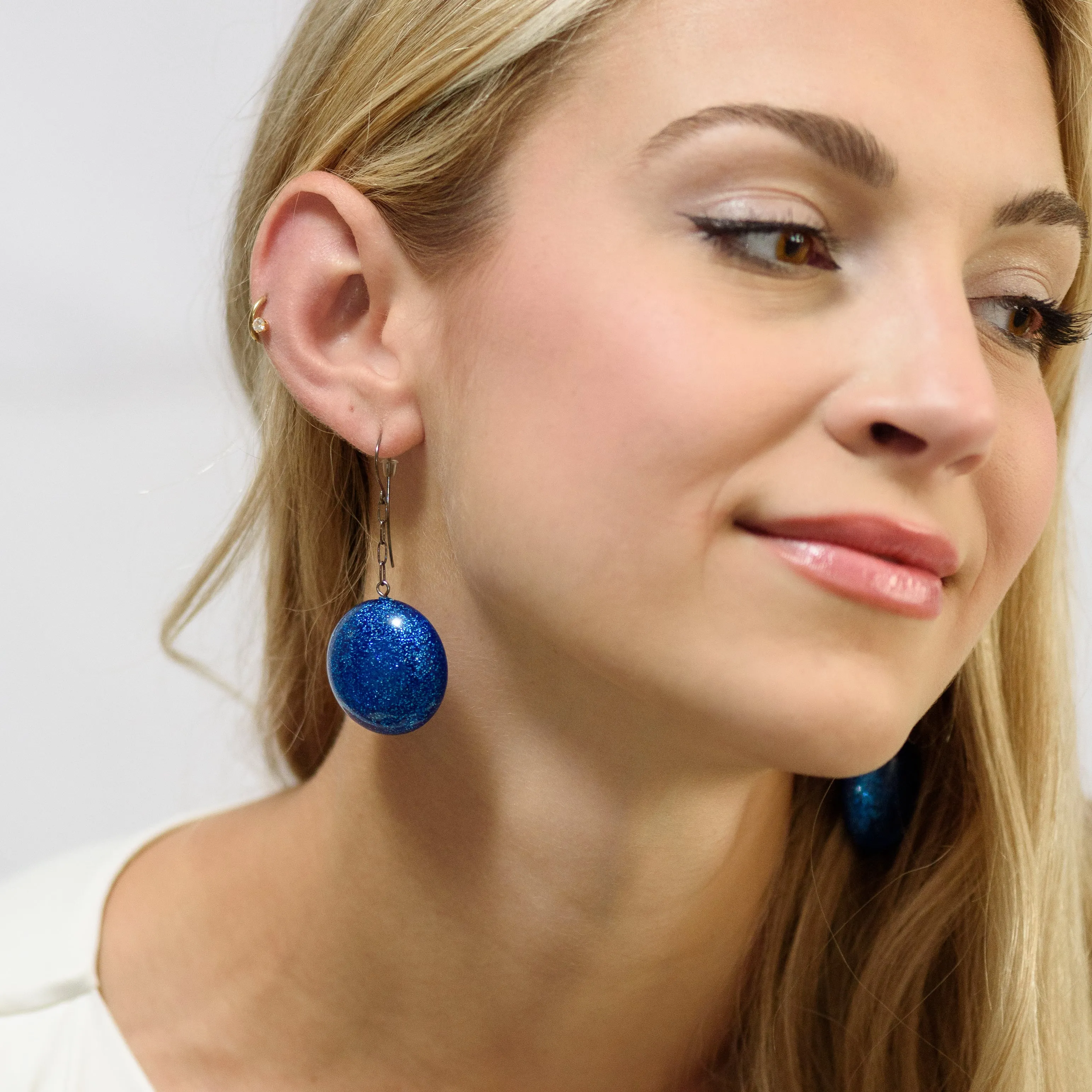 Blue Glitter Chain Drop Earrings