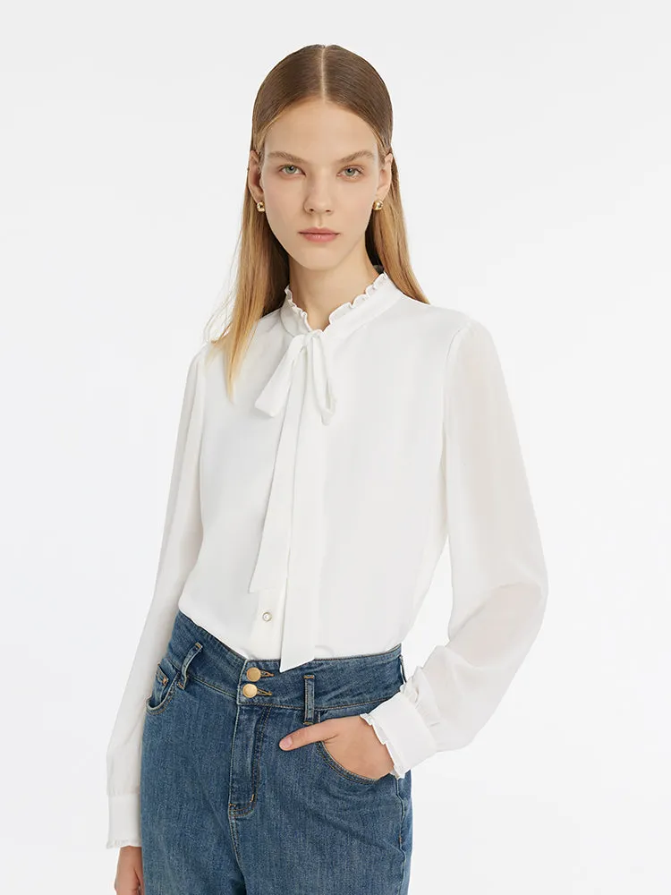 Bow Tie Ruffle Collar Women Shirt