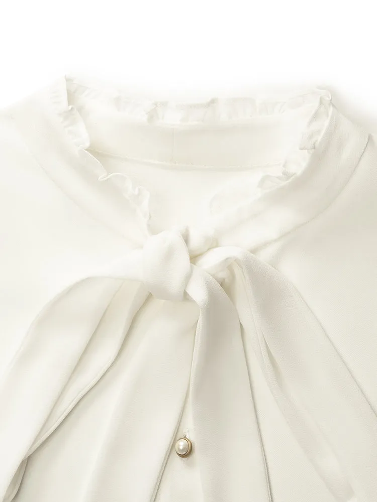 Bow Tie Ruffle Collar Women Shirt