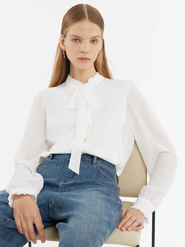 Bow Tie Ruffle Collar Women Shirt